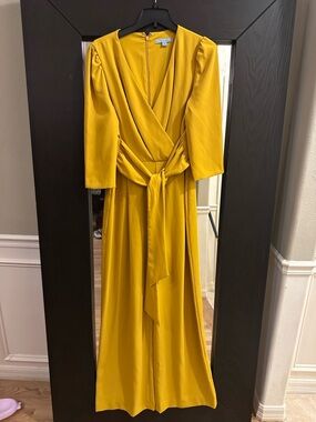 ANTONIO MELANI Mustard Wrap Maxi Jumpsuit with Tie Waist